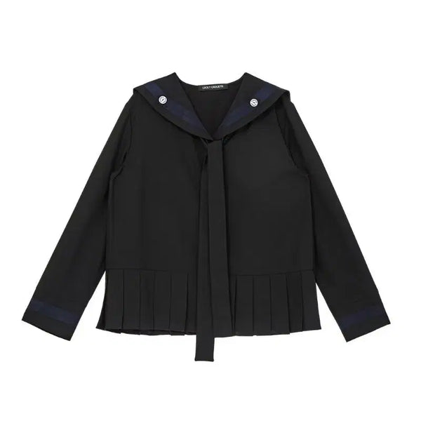 [BUNJANG] Lucky Chouette Sailor Collar Pleated Blouse Black / 럭키슈에뜨