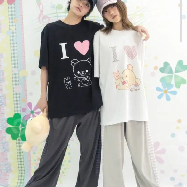[BUNJANG] Hug Your Skin Stripe Rilakkuma Jogger Pants Charcoal / 허그유어스킨 스트라이프 코리락쿠마 조거 팬츠 차콜