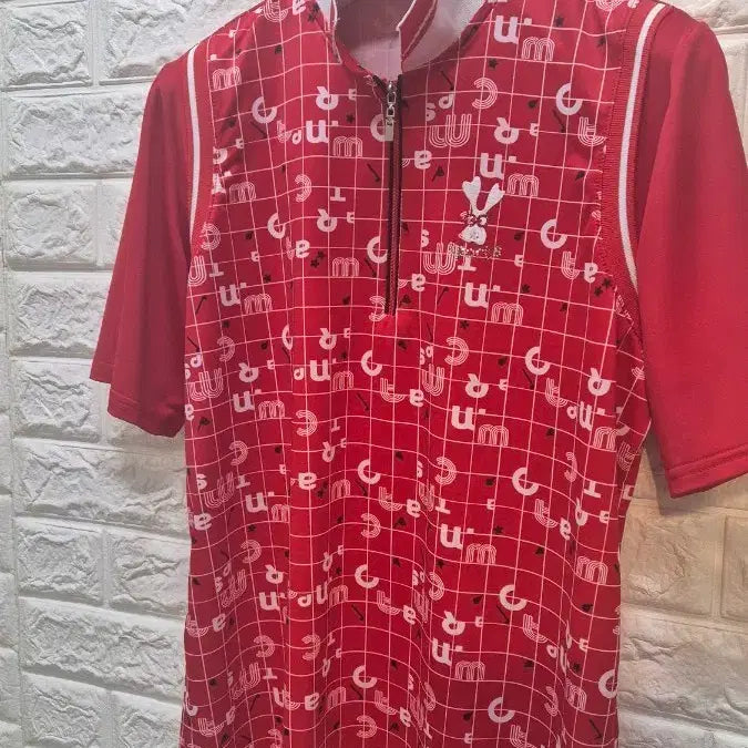 [BUNJANG] Women's Golf Short Sleeve T-Shirt (Red/White Grid & Alphabet Pattern) / #세일  여성골프티  L(77), XL(88)사이즈