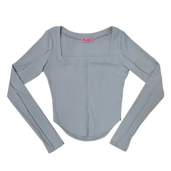 [BUNJANG] Pleasenofollow Barbie Squareneck Line Top Light Gray / (옷장 정리) 플리즈노팔로우 ss 바비탑 라이트 그레이