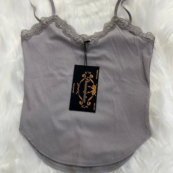 [BUNJANG] Pleasenofollow Flora Lace Top Gray / (옷장 정리) 플리즈노팔로우 플로라 레이스 탑 그레이