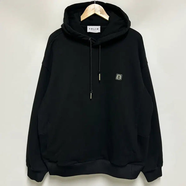[BUNJANG] Solid Homme Soft Back Logo Hoodie Black Cotton Blend (Size 105/50) / [남자-105 (50)]솔리드옴므 소프트 백 로고 후드