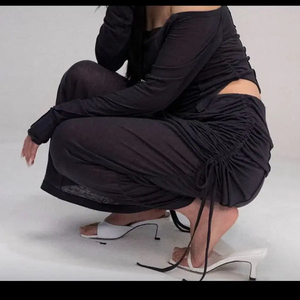 [BUNJANG] Please Follow Shirring Long Skirt / 플리즈노팔로우 셔링 롱 스커트