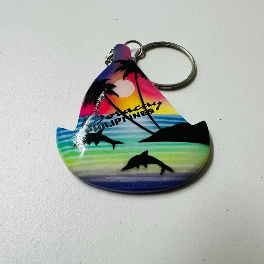 [BUNJANG] Boracay Souvenir Wood Keyring with Sea Sunset and Dolphin Design / [기념품] 보라카이 기념품 바다 일몰 돌고래 우드 키링 / 열쇠고리