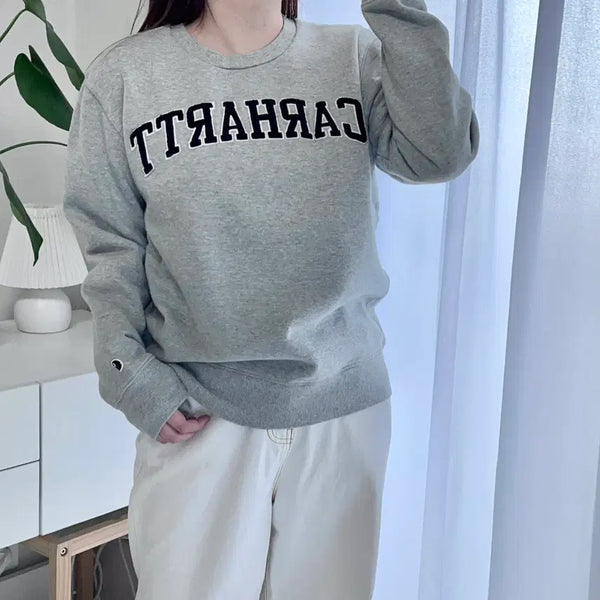 [BUNJANG] Carhartt Grey Patch Logo Fleece Sweatshirt / 칼하트 그레이 패치로고 기모 맨투맨 [ M ]