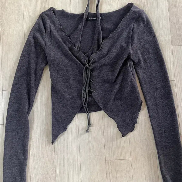 [BUNJANG] Bohemian Seoul Layered Knit Top (Charcoal) / 보헤미안서울 레이어드 니트탑 (차콜)