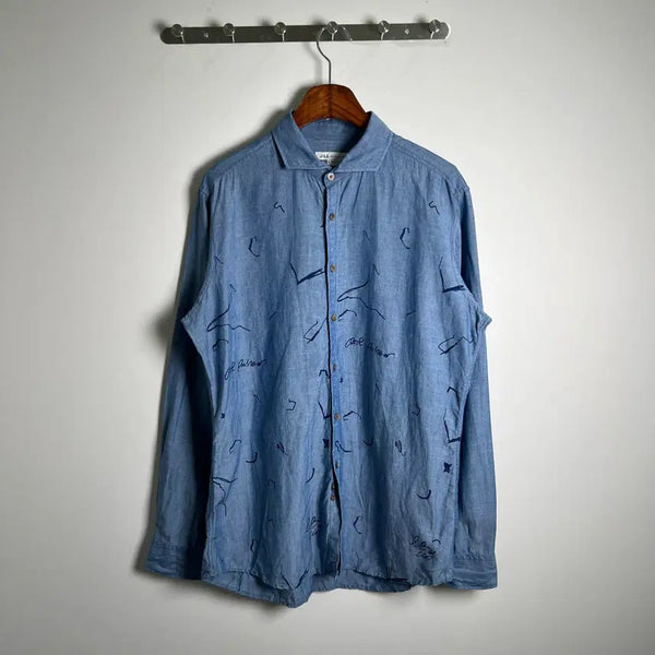 [BUNJANG] Jil Sander+ Drawing Pattern Linen Blend Shirt L / 질 바이 질슈트어트 드로잉 패턴 린넨 혼방 셔츠 L