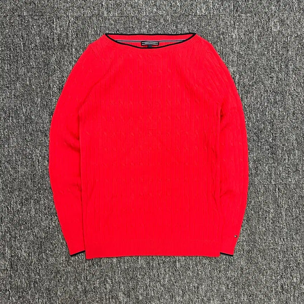 [BUNJANG] Tommy Hilfiger Red Wide Neck Knit Sweater M / 타미힐피거 다홍 와이드넥 니트 M