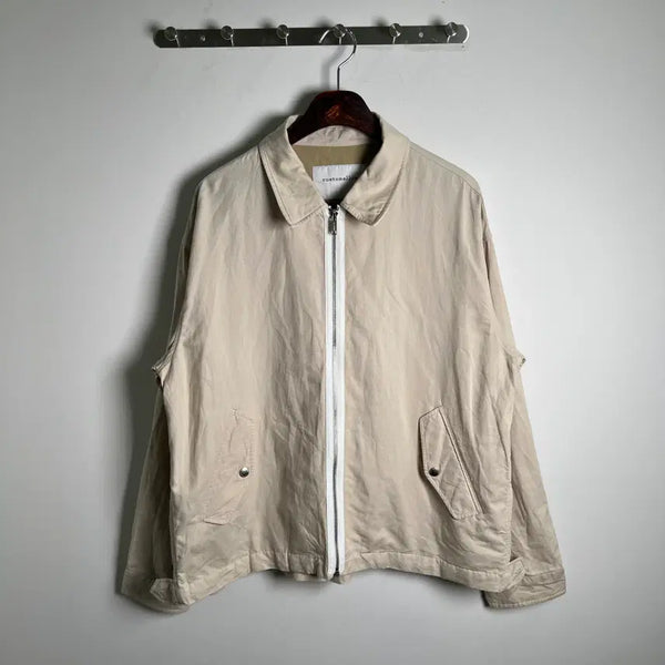 [BUNJANG] Customellow Beige Linen Trucker Jumper (Size 105) / 커스텀멜로우 베이지 린넨 트러커 점퍼 105