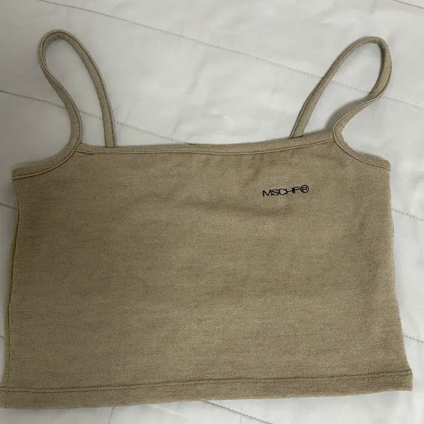 [BUNJANG] Mischief Camisole Crop Top (Khaki) / 미스치프 캐미솔 크롭 탑(카키)