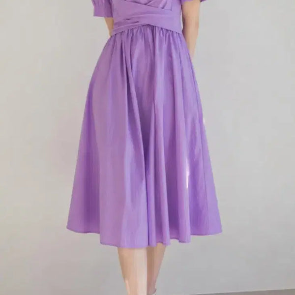 [BUNJANG] SATIN Puff Sleeve Ribbon Dress / SATIN 샤틴 퍼프 소매 리본 원피스