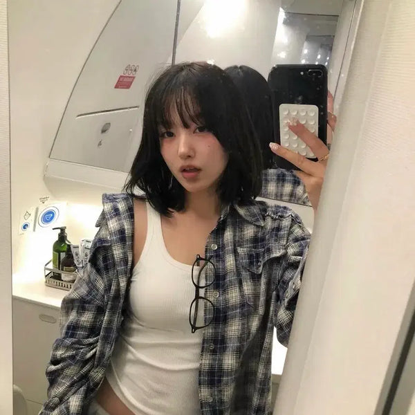 [BUNJANG] Washing Check Shirt Blue / 러프넥 워싱 채크 셔츠 블루