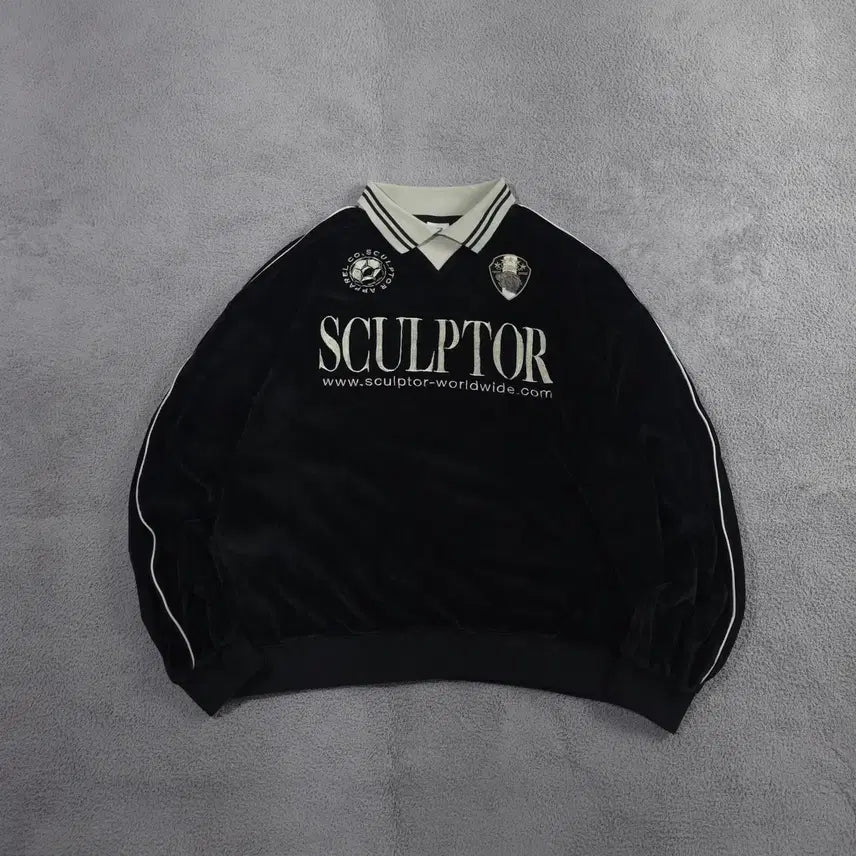 [BUNJANG] Sculptor Black Velour Collar Neck Track Sweatshirt XL / 스컬프터 블랙 벨루어 카라넥 트랙 맨투맨 (XL)