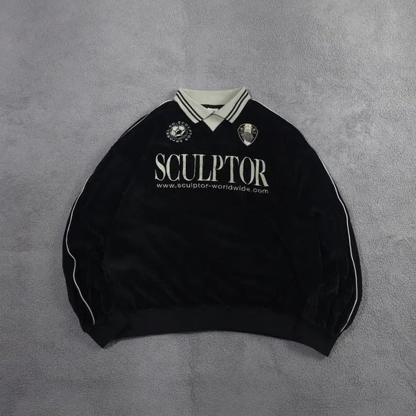 [BUNJANG] Sculptor Black Velour Collar Neck Track Sweatshirt XL / 스컬프터 블랙 벨루어 카라넥 트랙 맨투맨 (XL)