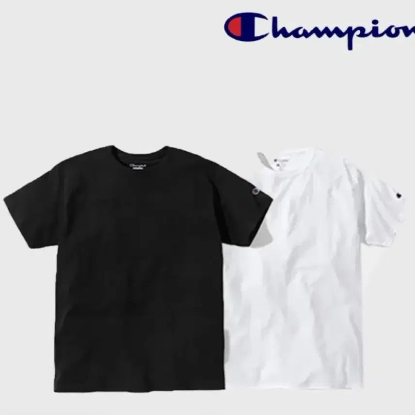 [BUNJANG] Champion Plain T-Shirt (Black/White) / 챔피온 무지 반팔티 블랙, 화이트 L