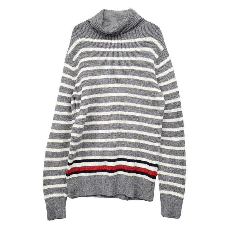 [BUNJANG] Tommy Hilfiger Striped Light Gray Knit Sweater / 타미힐피거 스트라이프 라이트 그레이 니트 M