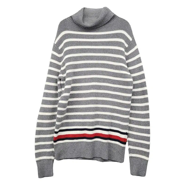 [BUNJANG] Tommy Hilfiger Striped Light Gray Knit Sweater / 타미힐피거 스트라이프 라이트 그레이 니트 M