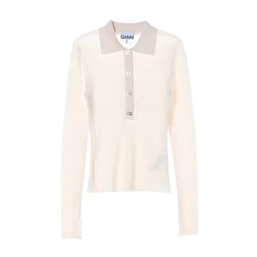 [BUNJANG] GANNI 24SS Gold-tone Monogram Button Merino Wool Cardigan / 가니 GANNI 24SS 골드톤모노그램 버튼 메리노 울 카라 니트 풀오버