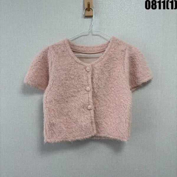[BUNJANG] Angora Knit Short Sleeve Cardigan Pink / 앙고라 니트 반팔 가디건 핑크 s