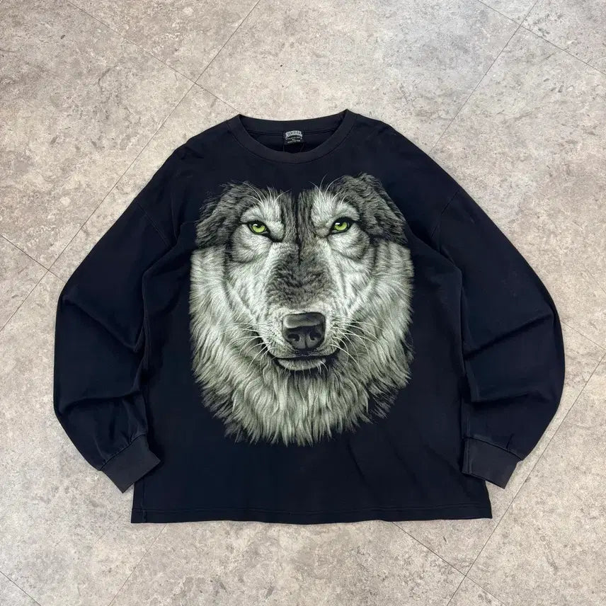 [BUNJANG] Michael Wolf Graphic Long Sleeve T-Shirt / Michael 늑대 그래픽 롱슬리브 #csz1066