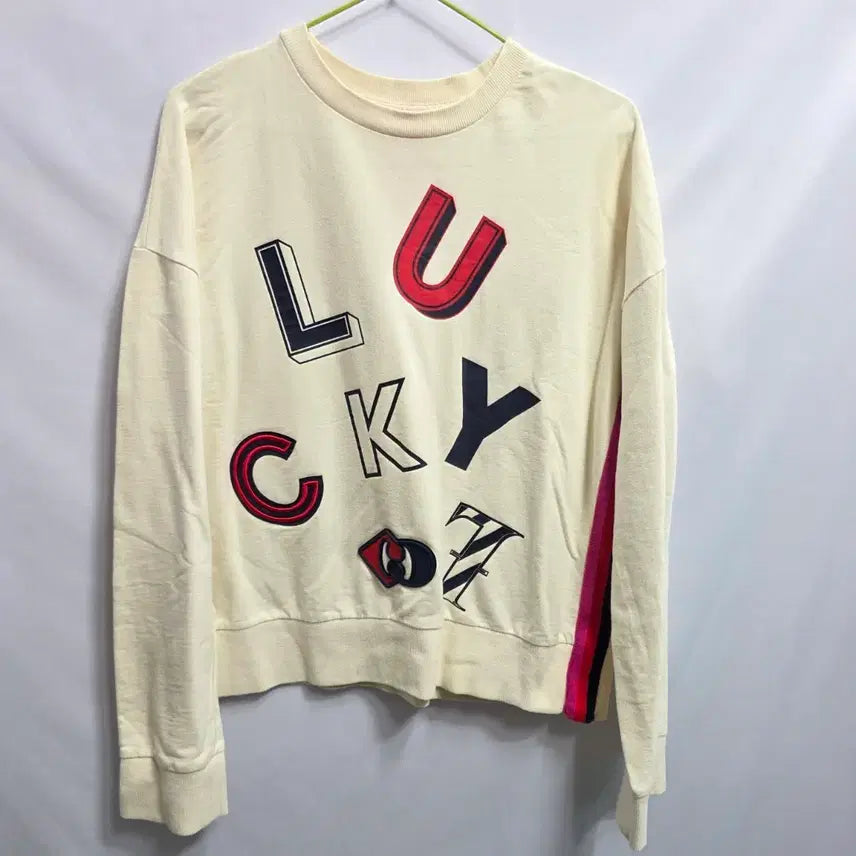 [BUNJANG] Lucky Chouette Lettering Sweatshirt Ivory / 럭키슈에뜨 레터링 맨투맨