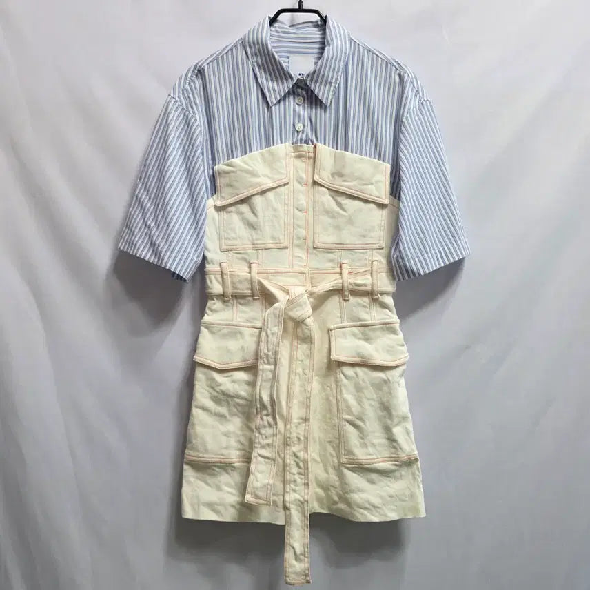 [BUNJANG] SJYP Two-Tone Stripe Shirt Dress / 한섬 SJYP 스트라이프 셔츠 투톤 원피스