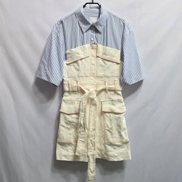 [BUNJANG] SJYP Two-Tone Stripe Shirt Dress / 한섬 SJYP 스트라이프 셔츠 투톤 원피스
