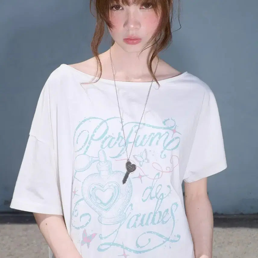 [BUNJANG] Perfume Robe Fade Off Shoulder T-Shirt White / 파퓸드로브 페이드 오프숄더 티셔츠 화이트