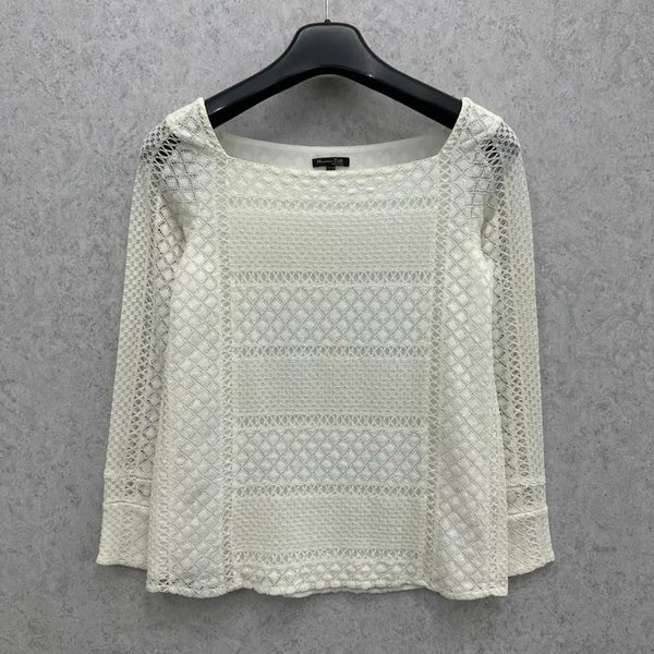 [BUNJANG] Massimo Dutti Women's White Lace Square Neck Blouse Size S / 90 마시모두띠 여자 화이트 레이스 스퀘어넥 블라우스