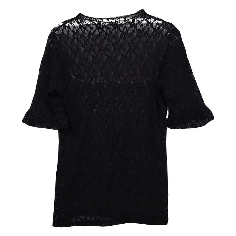 [BUNJANG] Black Vintage See-Through Knit Short Sleeve Top / 블랙 빈티지 시스루 니트 반팔 S
