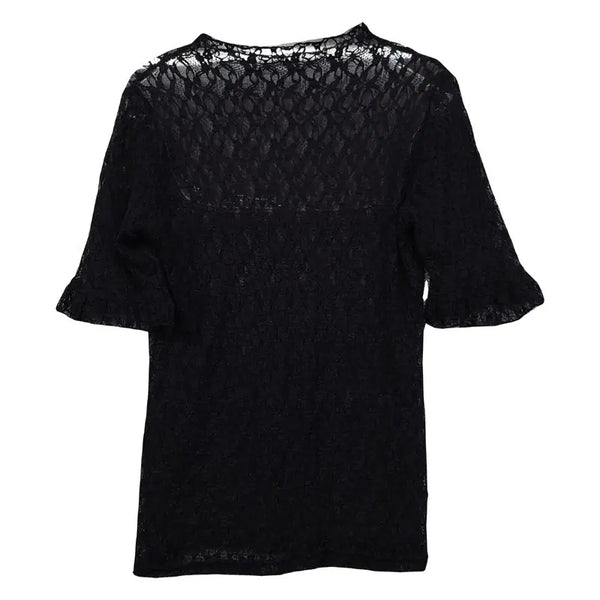 [BUNJANG] Black Vintage See-Through Knit Short Sleeve Top / 블랙 빈티지 시스루 니트 반팔 S