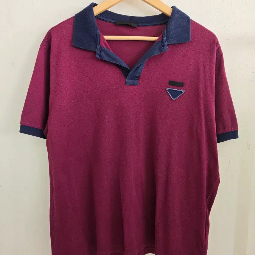 [BUNJANG] Prada Burgundy Cotton 100% Short Sleeve T-Shirt / 프라다 카라 반팔 티셔츠