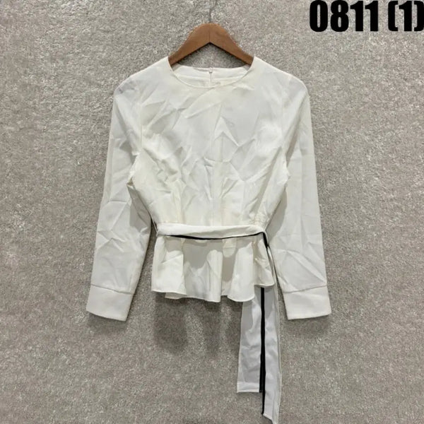 [BUNJANG] LiNE White Blouse with Waist Ribbon Detail / LiNE 화이트 블라우스 허리 리본 디테일