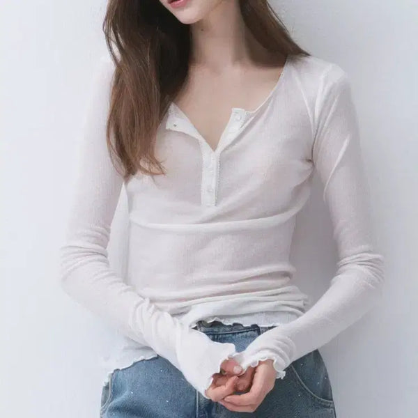[BUNJANG] The Tiss Sheer Lace Button Tee Ivory / (새상품)더티스 시어 레이스 버튼 티 아이보리