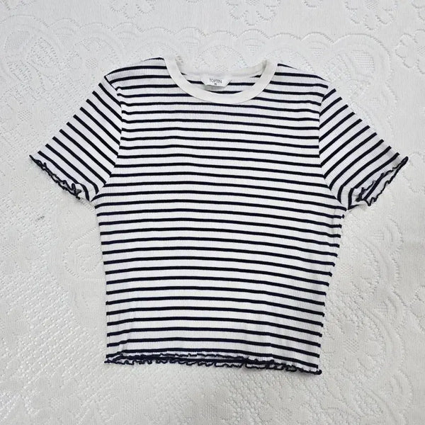 [BUNJANG] 85 TOPTEN Striped Cropped Short-Sleeve T-Shirt / 85 탑텐 단가라 크롭 반팔티