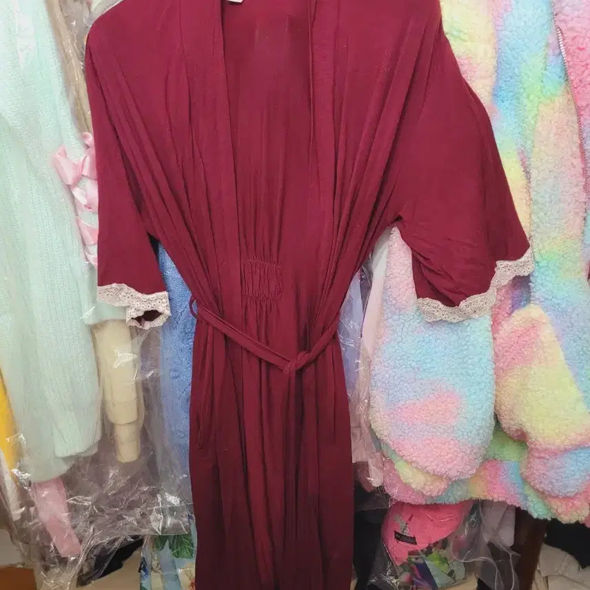 [BUNJANG] Burgundy Lace Robe / 버건디 레이스 수입 레이스로브