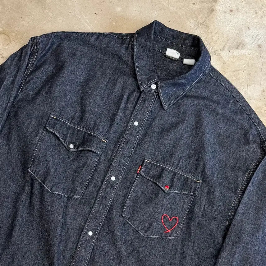 [BUNJANG] Levi's Heart Embroidery Stitch Black Jacket / L 리바이스 하트 자수 스티치 블랙 자켓