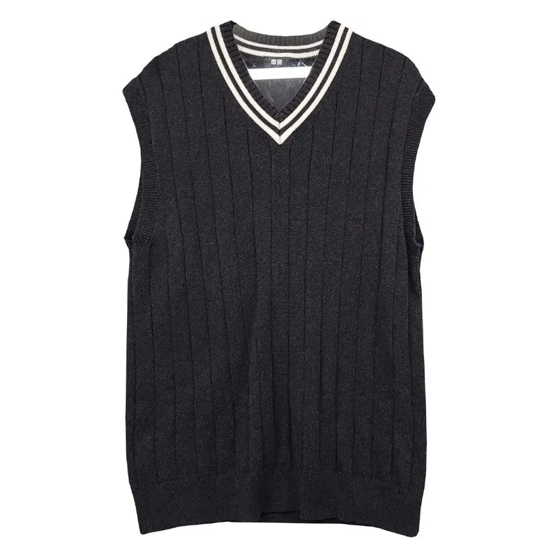 [BUNJANG] Uniqlo Black Striped Knit Vest L / 유니클로 블랙 단가라 니트 조끼 L
