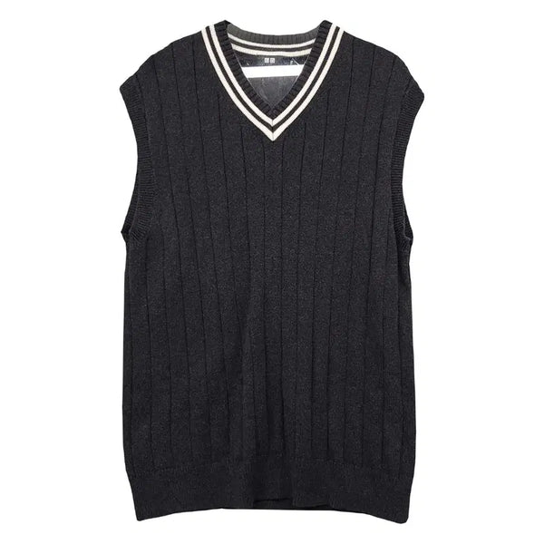 [BUNJANG] Uniqlo Black Striped Knit Vest L / 유니클로 블랙 단가라 니트 조끼 L