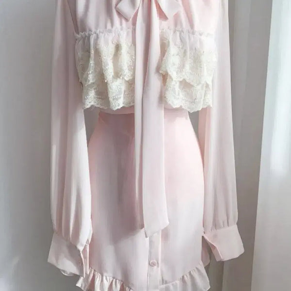 [BUNJANG] Lace Chiffon Mini Dress / 레이스 쉬폰 원피스