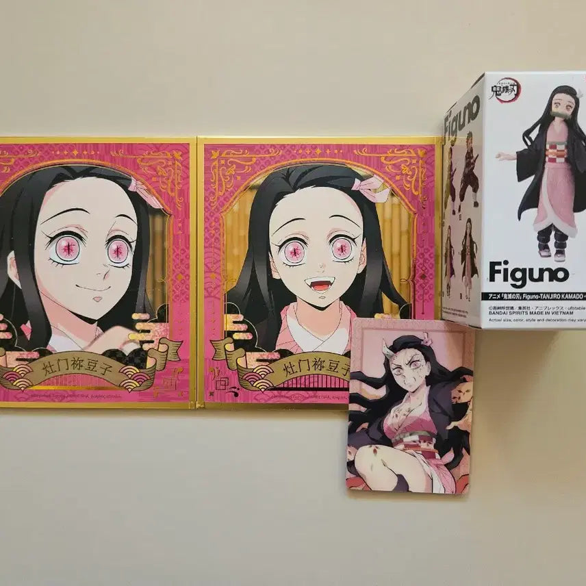 [BUNJANG] Demon Slayer: Kimetsu no Yaiba - Nezuko Kamado Piguno Figure & Illustration Card Bundle Set / [일괄] 귀멸의 칼날 카마도 네즈코 Piguno 피규어 / 일러스트 카드