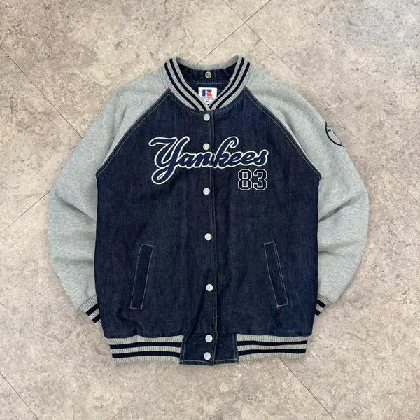 [BUNJANG] Russell New York Yankees Denim Varsity Jacket / Russell 뉴욕 양키스 데님 바시티 자켓 #csz1071