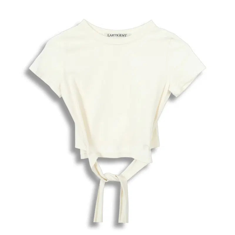 [BUNJANG] LATIGEN Women's Cotton Strap Crop Short Sleeve T-Shirt / 라티젠 (WOMEN - F) 코튼 스트랩 크롭 반팔 티셔츠