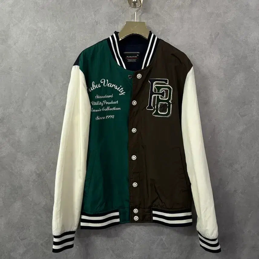 [BUNJANG] FUBU Varsity Jacket Green/Brown/White M / FUBU 바시티 자켓 그린/브라운/화이트 M