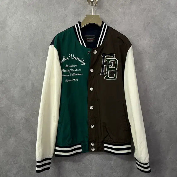 [BUNJANG] FUBU Varsity Jacket Green/Brown/White M / FUBU 바시티 자켓 그린/브라운/화이트 M