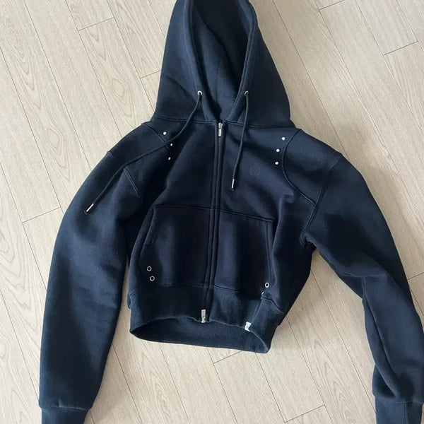 [BUNJANG] ILLICO Studded Hoodie Zip-Up (Fleece, Black) / 일리고 스터드 후드집업 기모 블랙