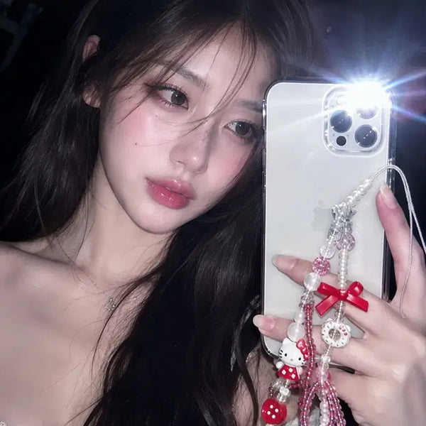 [BUNJANG] Hello Kitty Beaded Strap Phone Charm Keychain / 비즈 스트랩 키티 휴대폰줄 키링