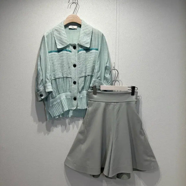 [BUNJANG] Lanvin Grey Mint Flare Half Pants / 랑방 회민트 플레어 하프팬츠