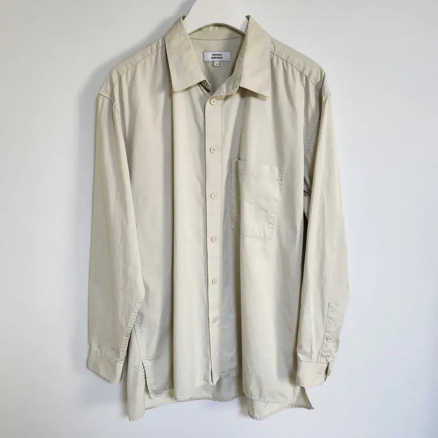 [BUNJANG] Unbranded Vintage Beige Men's Shirt Jacket / H76 무신사 베이지 남성 셔츠 자켓 무지 포켓 남자