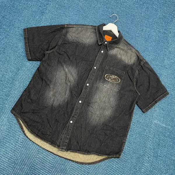 [BUNJANG] Dimitri Black Short Sleeve Cotton Shirt / [3] 디미트리블랙 반팔 청 셔츠 만원샵